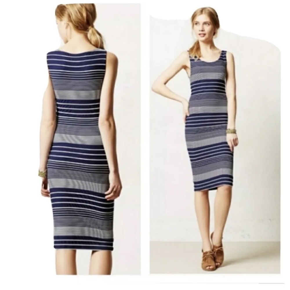 Anthropologie Maeve Edisto Stretch Navy Bodycon Column Dress Midi Size Small